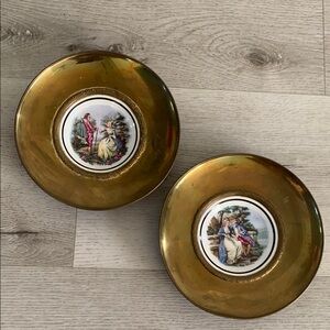 Set 2 Regency Bone‎ China Brass and Ceramic Victorian Courting Scence wall plate
